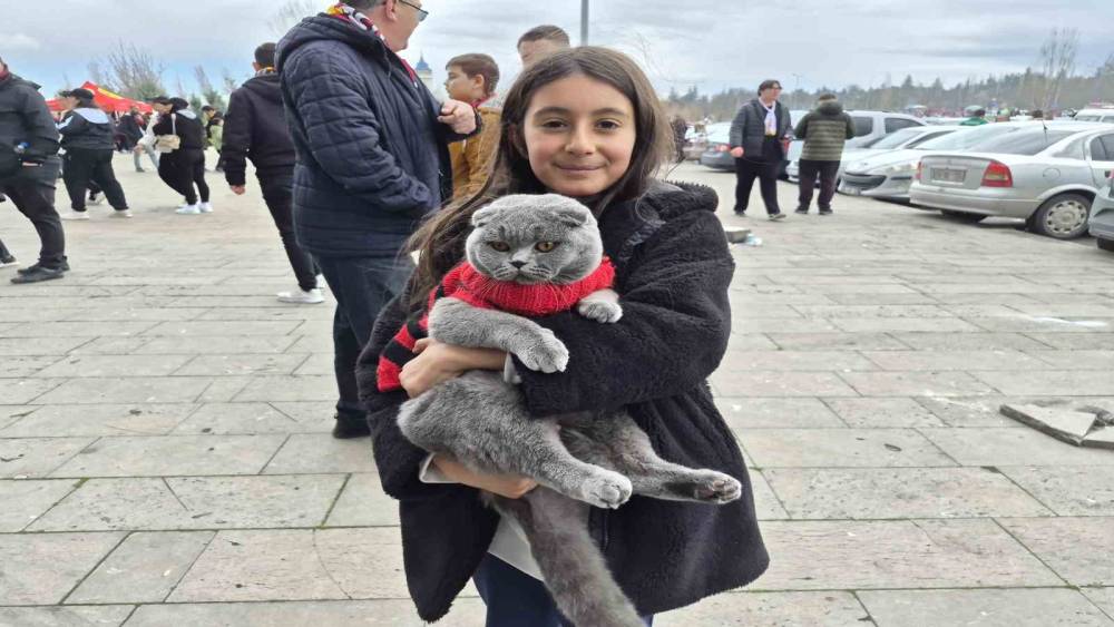 Küçük çocuk Eskişehirspor maçına kedisi ile geldi