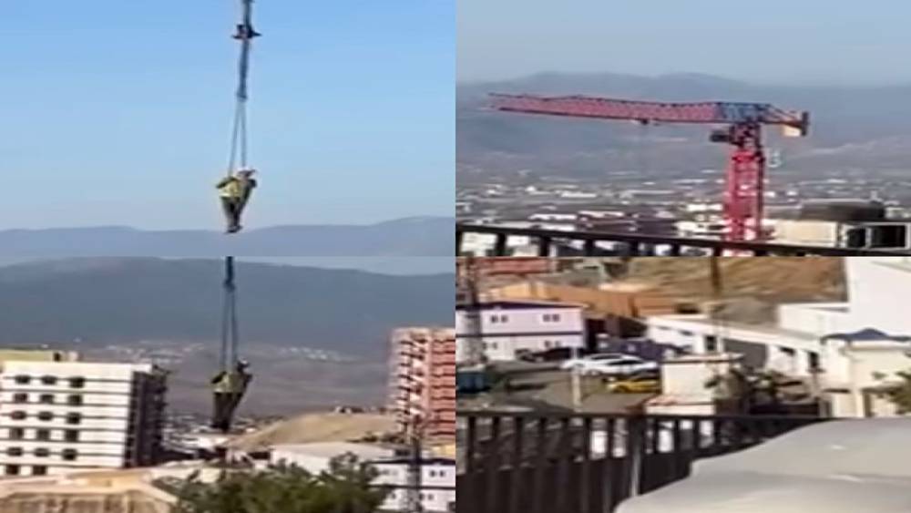 Görevimiz tehlike: İşçi şantiyeye vinçle indi
