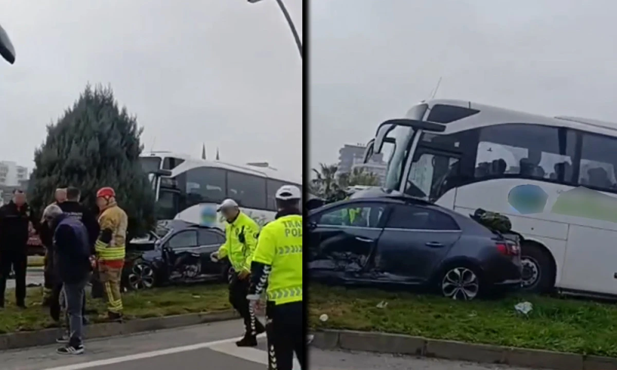 &Ccedil;evre Yolunda Kaza: Otob&uuml;s İle Otomobil &Ccedil;arpıştı